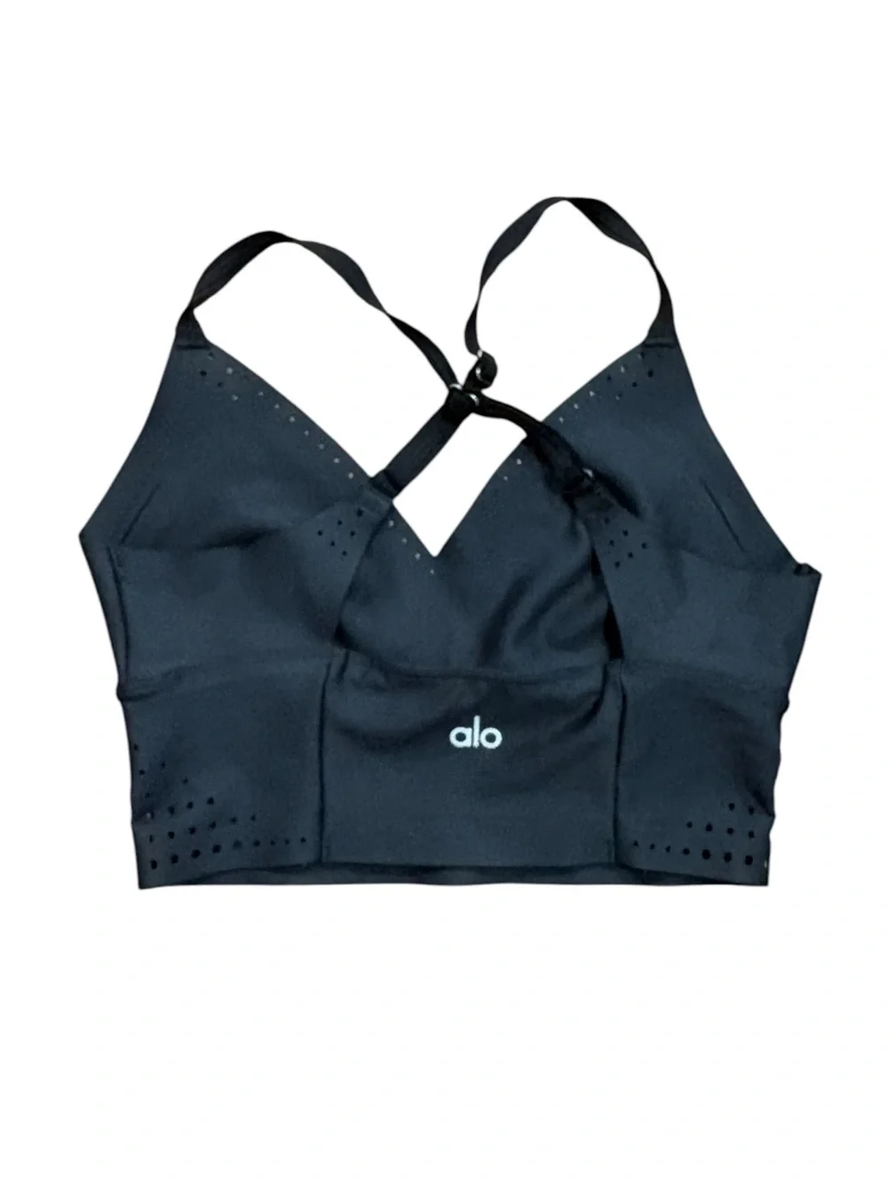 ALO Airlift Laser Cut Sports Bra Black Adjustable Straps Long Line Size XS